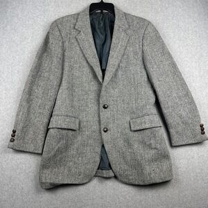 VTG Harris Tweed Blazer Men 40R Gray Scottish Wool Sport Coat Jacket Herringbone